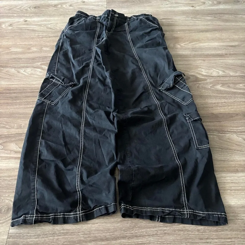 Vintage Y2K/2000s Baggy Garage Black Contrast Stitch Streetwear Cargo Pants!